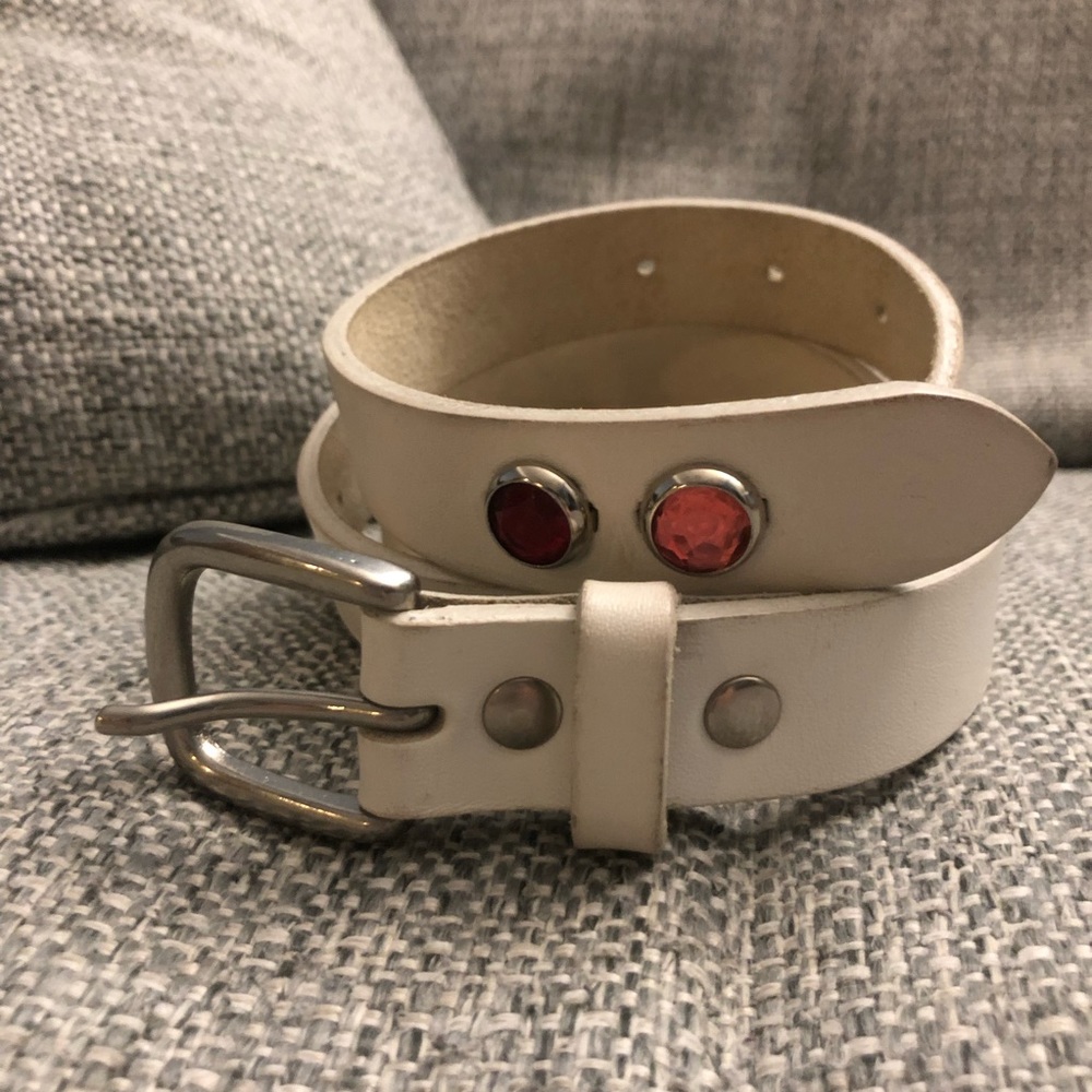 Comme des Garçons White Leather Bejeweled Belt